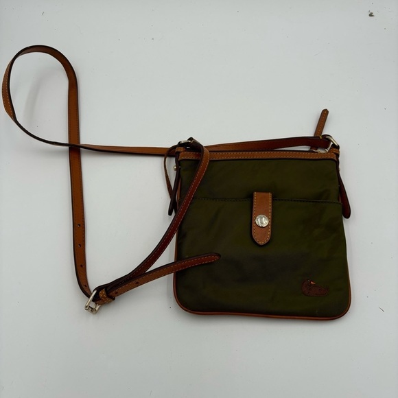 Dooney & Bourke Women’s Green Nylon Brown Leather Trim Crossbody Bag - Picture 1 of 6